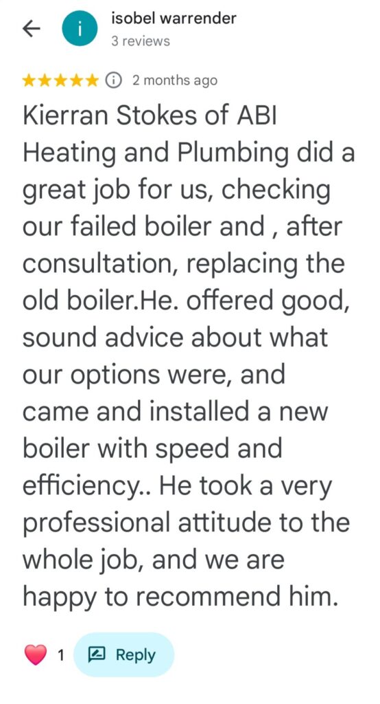 Boiler Repair 3 5 star review on google